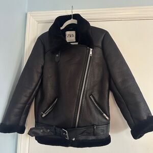 ********SOLD**********ZARA Black faux leather aviator jacket